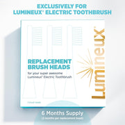 Replacement electric toothbrush brush heads in retail box, showing 3 heads