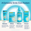 Teeth whitening kit set with whitening toothpaste, whitening strips, and whitening mouthwash bottles